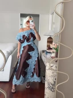 Elegant Lace Patchwork Long Women's Dress Urban Skew-collar Short Sleeve Empire Female Dresses 2026 Summer Vacation Lady Robe