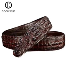 New Men Luxury Belts Snake Buckle Crocodile Patter Genuine Leather Belts for Men High Quality Vintage Brand Jeans Strap ZD2110