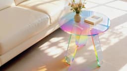 ARTLOGE Acrylic End Table,18” Round Clear Acrylic Side Table with PVC Cover Triangle Legs for Living Room Bedroom