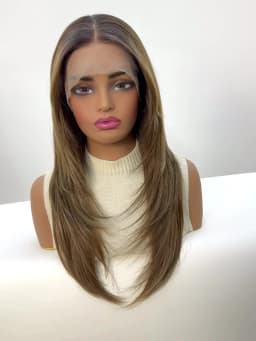 HAIRCUBE Mixed Brown Straight Wigs Dark Roots Natural Hairline 13*6 Transparent Lace Front Synthetic Wig For Women Daily Cosplay