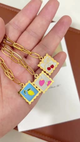 316L Stainless Steel Necklace - Whimsical Cherry Strawberry Charm Pendant, 17mm Square Hypoallergenic Dainty Jewelry for Women