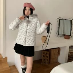 Retro New Polka Dot Long-sleeved Hooded Cotton Jacket Women's Winter Versatile New Thickened Warm Down Cotton Versatile Jacket