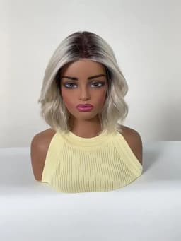 MONO Glueless Bob Wig for Women Ash Brown Highlight Synthetic Hair Middle Part Natural Scalp Lightweight Breathable