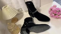 New Brown /Black Suede Leather Shoes Chains Harness Buckle Men Boots Stacked Heel Anke Boots Side Zip Men Fashion Boots Shoes