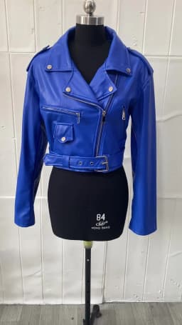 Lautaro Spring Autumn Short Blue Soft Pu Leather Biker Jacket Women Zipper Long Sleeve Belt Cool Luxury Designer Clothes 2022