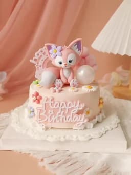 Cute Pink Fox Bow flower Rainbow Cake Toppers Girl's Birthday Dessert Decoration for Children's Day Party Supplies Lovely Gifts