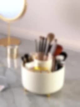 360° Rotating 5 Slot Makeup Brushes Holder Organizer Multi-Functional Desk Storage Cosmetics Storage for Vanity Desktop Bathroom