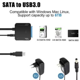 SATA to USB 3.0 Cable SATA III Hard Drive Adapter Converter for 2.5" 3.5" SSD HDD Hard Drive Disk with 12V/2A Power Adapterer