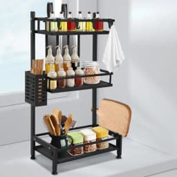 3-Tier Storage Kitchen Organizer Seasoning Spice Rack Dish Drying Rack Holder Rack Countertop Standing Metal Storage Shelf