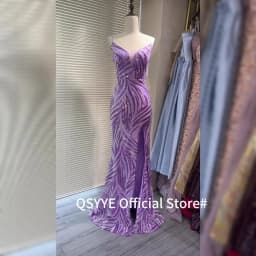 Purple Sequin Evening Dresses Mermaid Spaghetti Straps V Neck Prom Gown Glitter Pattern Sequin Lace Elegant Long Formal Dress