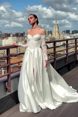 Customized Sweetheart Neckline Long Sleeves A-Line Wedding Dress Zipper Back Floor Length Side Slit Sweep Train Gown For Bride