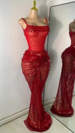 Sparkly Red Rhinestones Sequins Alluring See Through 2 Piece Maxi Dress 2025 Women's Evening Birthday Party Stage Show Outfit