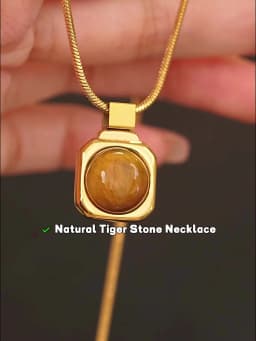 Yhpup High Quality Natural Tiger Stone Square Pendant Necklace Rust Proof Gold Color Fashion Collar Versatile Jewelry Gift