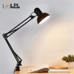 JOYINLED Adjustable LED Eye Protection Desk Lamp E27 Long Arm Big Lampshade Flexible Clip for Lamp Bedside Office Study Student