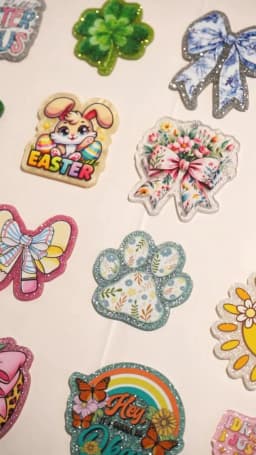 Custom 2 Glitter Acrylic Flower Flatback for Hair Bows, Planar Resin Crafts 2, DIY Phone Decorations , 10 Pcs