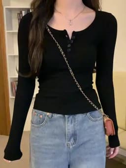 Women's Solid Plain Half Button Front Ribbed Tee Simple Fashion Pullover Top Casual Slim Fit Long Sleeve Round Neck T-Shirt 2026