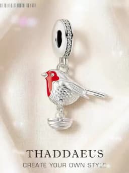 Red Robin Bird Dangle Charm For Women 925 Sterling Silver Cute Brand New Gift