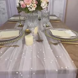 Pearl Tablecloth Bulk Table Runner Pearl Veil Lace Tulle Fabrics perfect for wedding parties and events, and an ideal Christmas