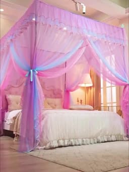 2025 New Palace Double-Layer Contrasting Mosquito Net Girl Style Encrypted Triple Door Soft Mesh Floor Bed Canopy with Folds