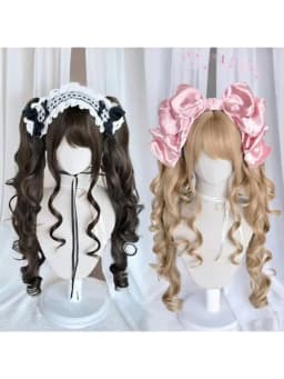 Long Wave Cosplay Wig with Double Ponytail For Women Daily Party Lolita Synthetic Wigs Gold/Chocolate Heat Resistant Hair