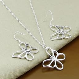 New Style 925 Sterling Silver 18-Inch Butterfly Chain Necklace Earrings Set For Women'S Wedding Engagement Party Charm Jewelry