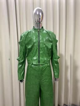 Nerazzurri Autumn Short Shiny Bright Green Deconstruction Pu Leather Jacket Men Luxury Designer Punk Style Menswear Streetwear