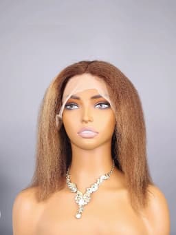 Kinky Straight 4/27 Highlight 13x4 Transparent Lace Frontal Human Hair Wigs Short Brown Blonde Piano Colored Human Hair Bob Wig