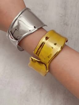 Uworld Unique Stainless Steel Metal Wide Cuff Open Bracelet Bangle 18K Gold PVD Plated Waterproof Fashion Essential Jewelr