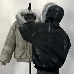 Winter men's cotton jacket with fur collar eagle embroidery and tie-dye design outdoor style jacket thickens and comfortable