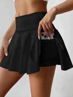 Women's Solid Color High Waist Pleated Skirts Inner Pocket Quick Dry Sports Shorts Running Fitness Mini Skirts
