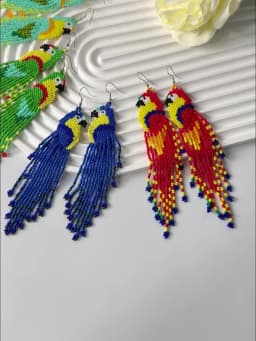 Glass Bead String Earrings with Parrot Design Bohemian Fringe Earrings Seed Bead Strings Women's Jewelry for Everyday Wear