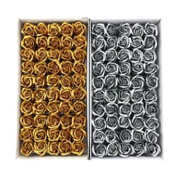 24/50Pcs Gold Silver Artificial Rose Flower Heads Soap Fake Roses DIY Craft Bouquet Wedding Valentine Home Party Decoracion
