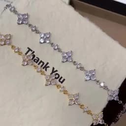 Clover Design Zircon Bracelet 925 Silver Plated Gold Adjustable Chain Luxury Crystal Flower Bracelets for Women Jewelry Gift