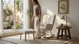 HOMCOM Fauteuil à Bascule avec Repose-Pieds, Rocking Chair en Tissu Bouclette, Assise Rembourrée, Dossier Large, Crème