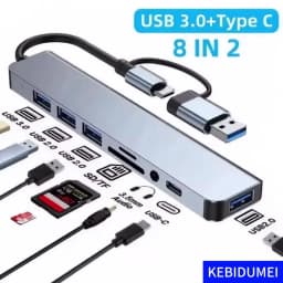 USB 3.0 Type C Adapter Docking Ststion USB 2.0 Port TF SD Card Reader Audio Output Multi-hub Splitter for Macbook Pro Computer