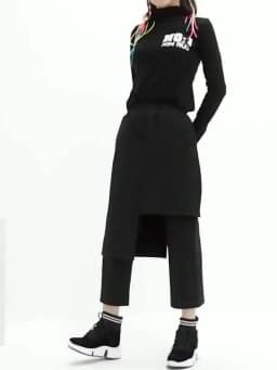 [EAM] High Elastic Waist Black Irregular Long Harem Trousers New Loose Fit Pants Women Fashion Tide Spring Autumn 2026 1DC430