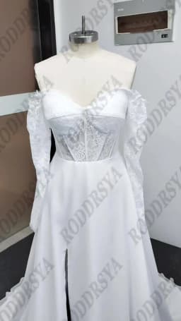 RODDRSYA Elegant Wedding Dresses Boho Woman Off Shoulder Lace Long Sleeves Split Bridal Dress Chiffon Customized Robe De Mariée