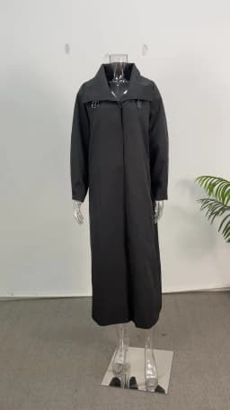 Women Black Long Solid Color Trench Coat Stand Collar Loose Drop Shoulder Single-breasted Windbreaker Lady Commute Outing Wear