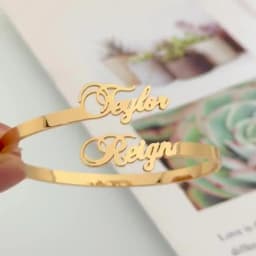 Dainty 18K Gold Plated Custom Name Bangle Bracelet Custom Name Bracelet Personalized Stainless Steel Jewelry Gift for Women