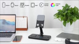 TIMESS 6 in 1 Charging Station Charger For IPhone17 16 15 with Clock & Light 15W Fast Foldable Wired Charging Stand for IPad/Tab