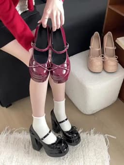 Platform Square High Heel Women's Mary Jane Shoes Fashion Butterfly-knot Shoes Spring Autumn Wedding Party Shoes