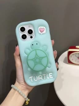 Cartoon Cute Luminous Turtle Kickstand Soft Silicone Case For iPhone 17 16 15 14 13 11 12 Pro Max Phone Cover With Holder