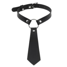 Women Dark Gothic Imitation Leather Black Neck Tie Punk O-Ring Studded Choker Necklace Vintage Personality Cosplay Pre-Tied