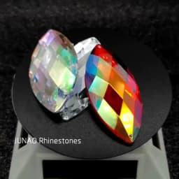 JUNAO 30*62mm Sew On Large Crystal AB Rhinestone Sewing Horse Eye Acrylic Stones Appliques Flat Back Strass Diamond
