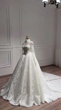 Customized Luxury Ball Gown High-Neck Long Sleeves Wedding Dress For Women Lace Appliques Bridal Gown Vestido De Novia
