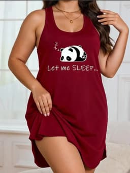 Women's Sleeveless Panda Print Dress - Lightweight Stretch Round-Neck Casual Summer Wear, Machine Washable
