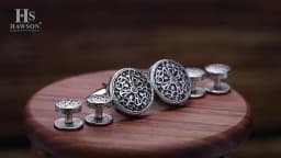 Antique Gold Silver Cufflinks and Tuxedo Studs Set Vintage Enamel Hollow Royal Pattern High End Mens Jewelry Gifts for Wedding