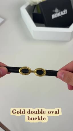Women's Thin Leather Belt 1cm Gold Oval Snap Buckle Minimalist Business Belt for Suits Dresses Office Wear
