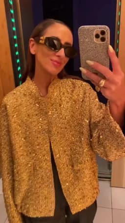 Suninheart Women's Sequined Bomber Jacket Fall O Neck Long Sleeve Pocket Stretch Hem Sequins Jacket Coat Female Chic Outerwear