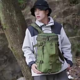 Tactical Fishing Backpack Tackle Bag with Rod Holders Fish Equipment Storage Molle Camping Hiking Outdoor Multifunctional Bag